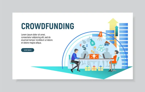 Modelo Site Criativo Página Web Para Crowdfunding Ilustração Vetorial —  Vetores de Stock