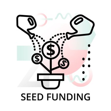 Başlangıç küme, çağdaş düzenlenebilir çizgi vektör çizim, grafik ve web tasarımı için arka plan üstünde kutsal kişilerin resmi finansman tohum