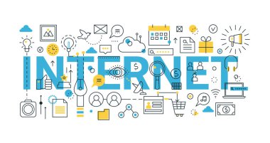 Modern düz ince çizgi tasarım vektör çizim, grafik ve web tasarım için internet, kavram