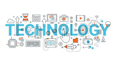 Modern düz ince çizgi tasarım vektör çizim, grafik ve web tasarım için teknoloji kavramı