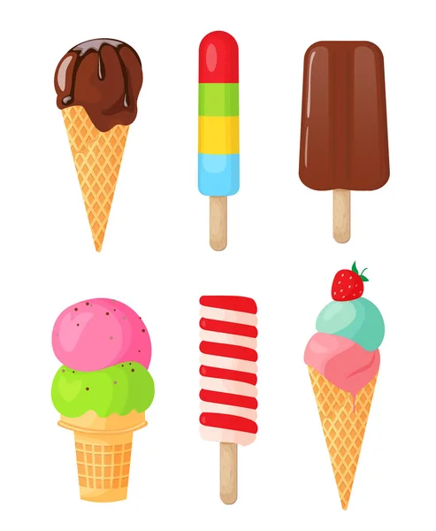 Ensemble de crèmes glacées de couleur sur fond blanc — Image vectorielle