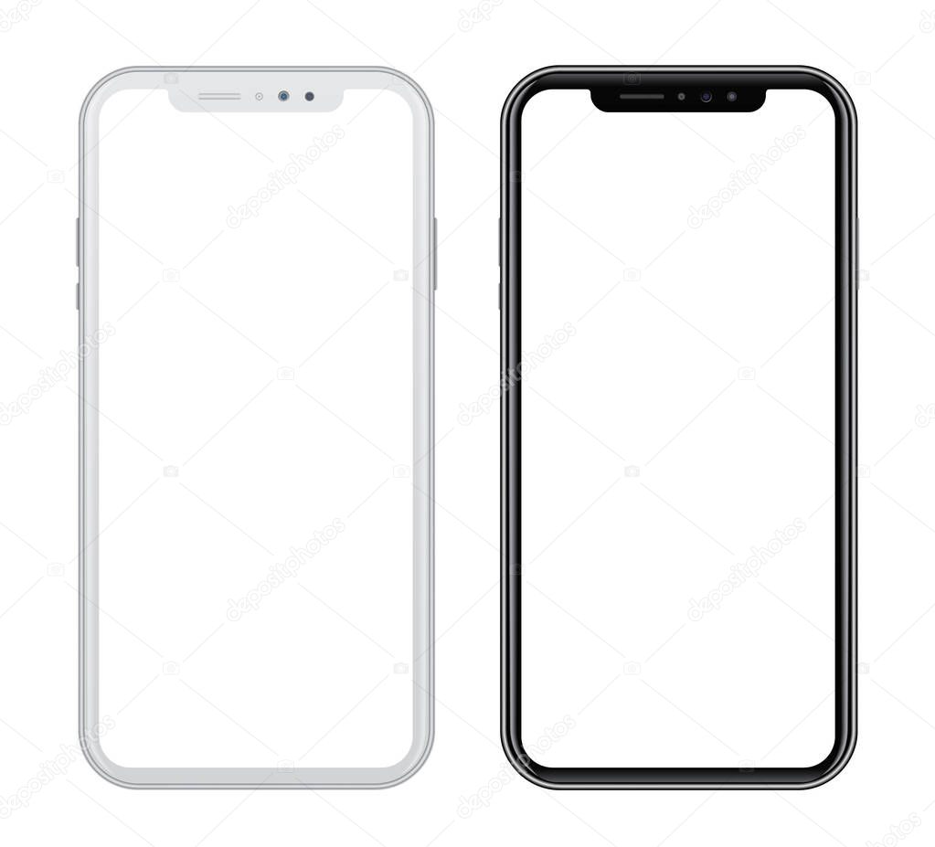 White and black smart phones in front side