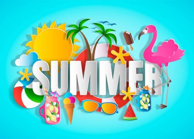 Yaz kavramı kelime ile kağıt tarzı kes.