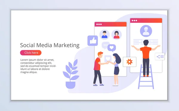 Modelo de site de marketing de mídia social, vetor de design plano i — Vetor de Stock