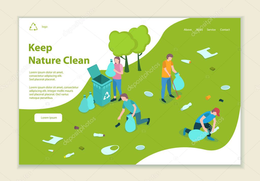 Concept of keep nature clean, website template, 3D isometric style vector illustration