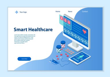 Sağlık hizmeti konsepti, 3d izometrik vektör çizimi