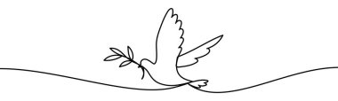 Dalla uçan güvercin. Barışın, doğanın, ekolojinin, sürdürülebilirliğin ve uyumun sembolü, aralıksız çizgi biçiminde vektör illüstrasyonu, şeffaf arkaplan
