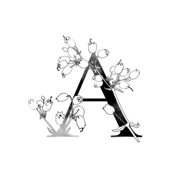 Tasarımınız için yabani çayır çiçekleri oymalı zarif bir monogram..