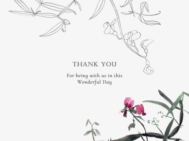 Elegant thank you invitation template with watercolor and engraving wild meadow flowers and text for your design. clipart