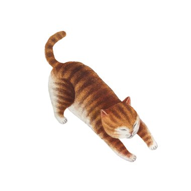 Tasarım, kartpostallar, afiş için beyaz arka plan üzerinde izole şirin suluboya kedi karakteri.