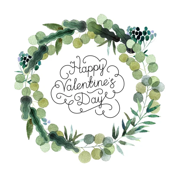 Belle Couronne Aquarelle Avec Inscription Happy Valentine Day Isolée Sur — Photo