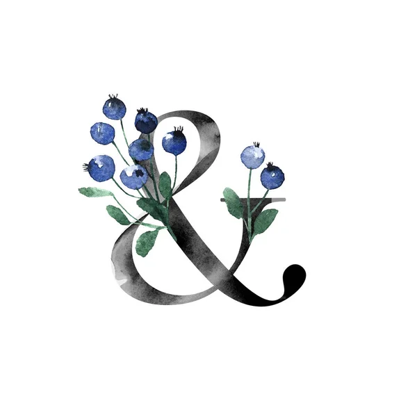 Modèle Élégant Monogramme Avec Aquarelle Prairie Sauvage Fleurs Pour Votre — Photo