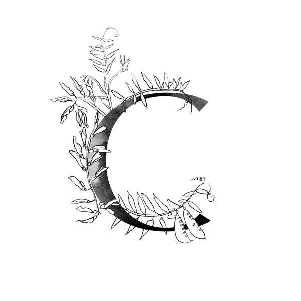 Elegant Sjabloon Monogram Met Gravering Wilde Weide Bloemen Voor Ontwerp — Stockfoto