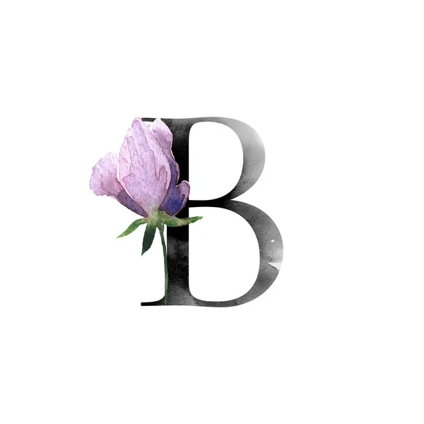 Elegant Template Monogram Watercolor Wild Meadow Flowers Your Design — Stock Photo, Image