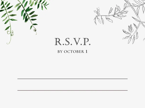 Elegant wedding invitation template with watercolor and engraving wild meadow flowers and text for your design.