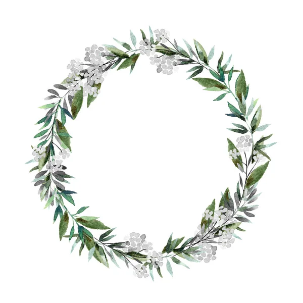 Beyaz arka plan üzerinde izole güzel suluboya çelenk. Yuvarlak çiçek suluboya çelenk için tasarım, kartpostallar, afiş, amblem, logo.