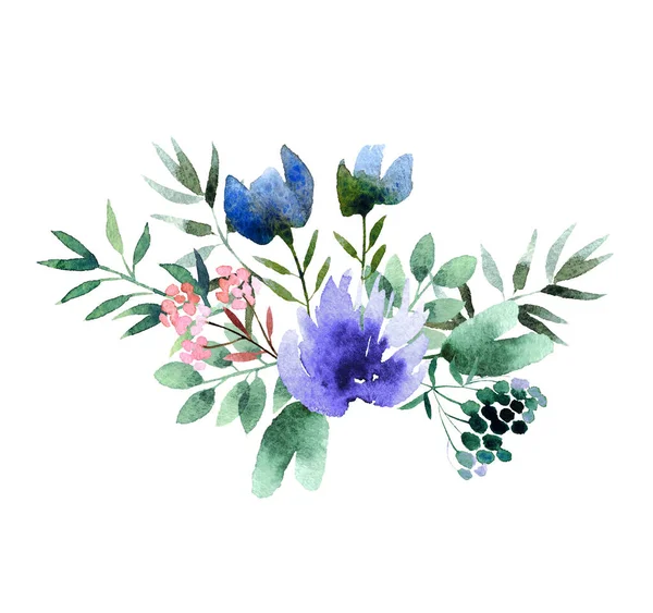 Schöne Aquarellstrauß Isoliert Auf Weißem Hintergrund Floraler Aquarellstrauß Für Design — Stockfoto