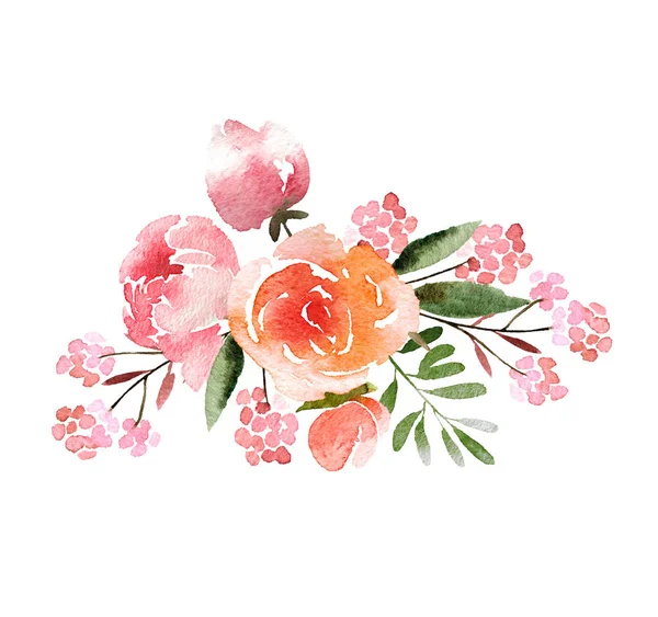 Beautiful watercolor bouquet isolated on white background. Floral watercolor bouquet for design, postcards, banners, emblems, logo.