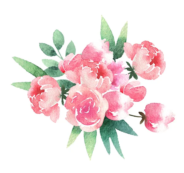 Beautiful watercolor bouquet isolated on white background. Floral watercolor bouquet for design, postcards, banners, emblems, logo.