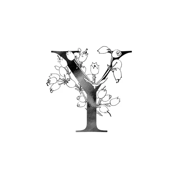 Elegancki Szablon Monogram Grawerowaniem Dzikich Kwiatów Łąki Dla Twojego Projektu — Zdjęcie stockowe