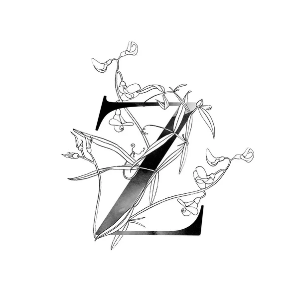 Елегантна Шаблонна Монограма Гравіруванням Диких Лугових Квітів Вашого Дизайну — стокове фото