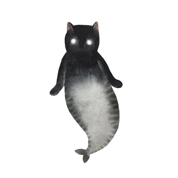 Симпатичные Акварельные Кошки Русалка Характер Изолирован Белом Фоне Дизайна Открытки — стоковое фото