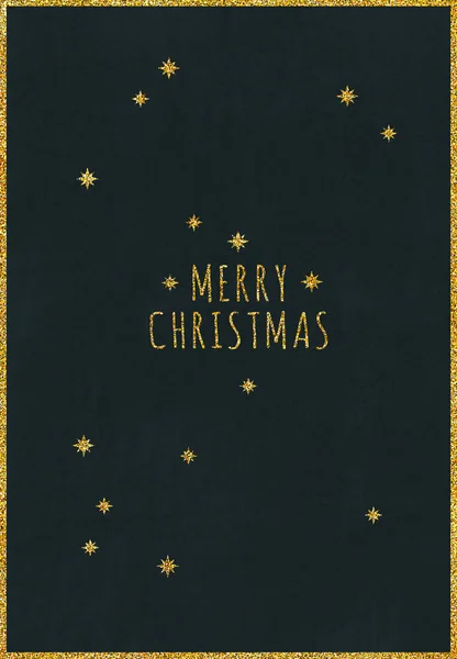 Ready Print Greeting Postcard Postcard Beautiful Gold Glitter Stars Merry — Stock Photo, Image