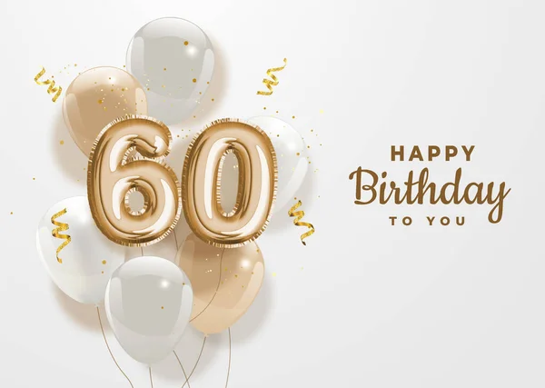 Feliz 60º Cumpleaños Oro Hoja Globo Saludo Fondo Plantilla Logotipo — Archivo Imágenes Vectoriales