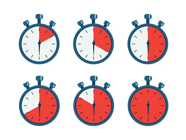 Set Timer Geïsoleerd Witte Achtergrond Timer Klok Stopwatch Iconen Etiketteertijd — Stockvector