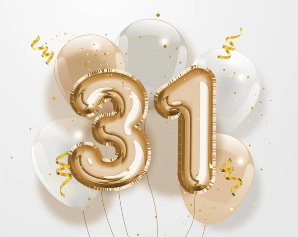 幸せな31歳の誕生日金箔バルーン挨拶の背景 31周年記念ロゴテンプレート コンフェッティで31周年を祝います ベクター株式 — ストックベクタ