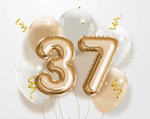 Happy 37Th Birthday Gold Foil Balloon Greeting Background Years Anniversary — Stock Vector