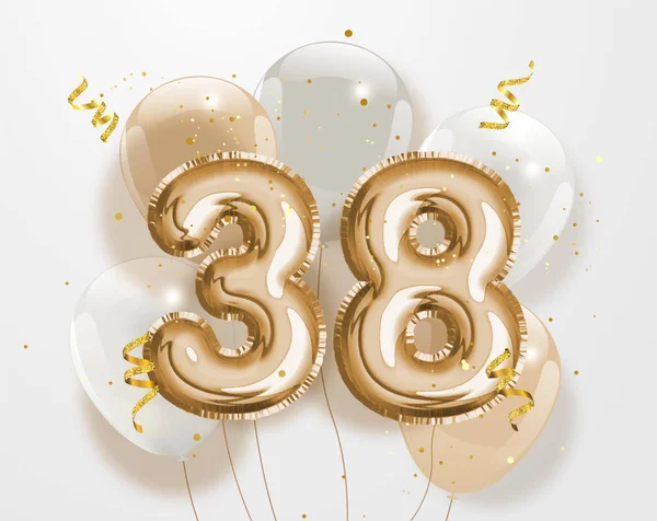 Buon 38Esimo Compleanno Oro Lamina Palloncino Saluto Sfondo Anni Anniversario — Vettoriale Stock