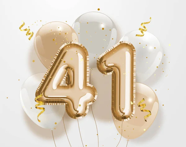 生日快乐41岁生日金箔气球背景 41周年标志的模板 41与Confetti庆祝 矢量存量 — 图库矢量图片