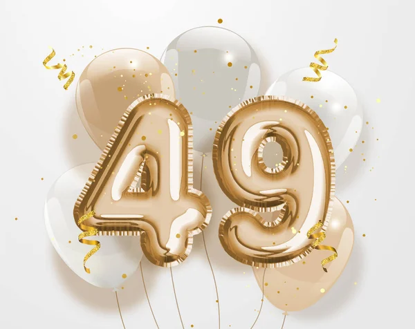 Feliz 49Th Aniversário Folha Ouro Balão Saudação Fundo Anos Modelo — Vetor de Stock