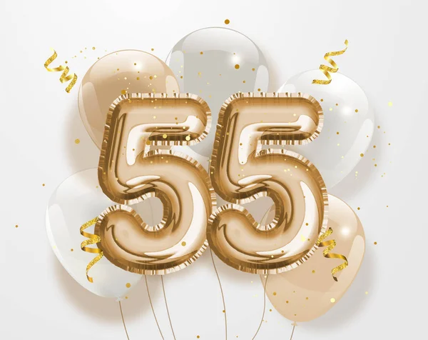 Buon 55Esimo Compleanno Oro Lamina Palloncino Saluto Sfondo Anni Modello — Vettoriale Stock