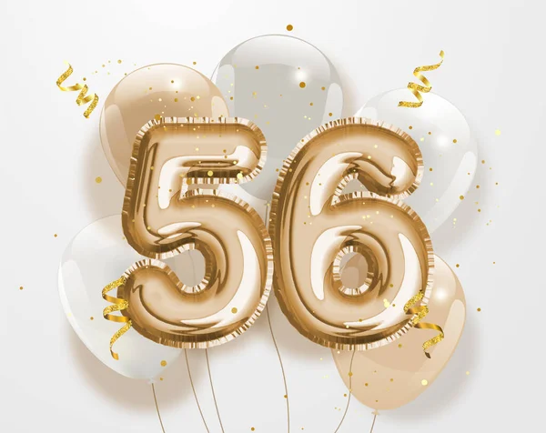 Feliz 56Th Aniversário Folha Ouro Balão Saudação Fundo Anos Modelo —  Vetores de Stock