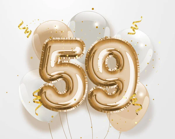 Buon 59Esimo Compleanno Oro Lamina Palloncino Saluto Sfondo Anni Modello — Vettoriale Stock