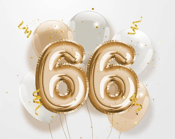 Buon 66Esimo Compleanno Oro Lamina Palloncino Saluto Sfondo Anni Anniversario — Vettoriale Stock