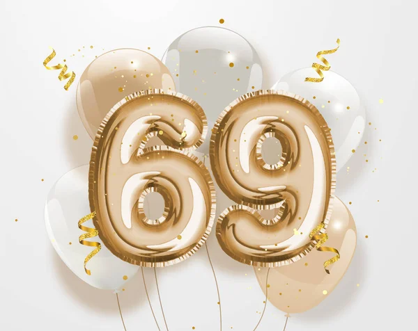 Buon 69Esimo Compleanno Oro Lamina Palloncino Saluto Sfondo Anni Anniversario — Vettoriale Stock
