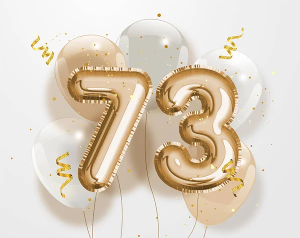 Grattis 73Th Födelsedag Guld Folie Ballong Hälsning Bakgrund Jubileum Logotyp — Stock vektor