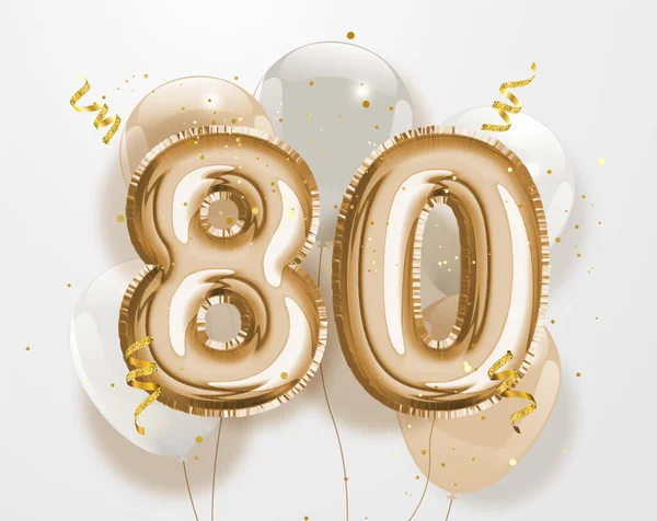 Ευτυχισμένο 80Ο Γενέθλια Χρυσό Φύλλο Μπαλόνι Χαιρετισμό Φόντο Εικοστή Όγδοη — Διανυσματικό Αρχείο