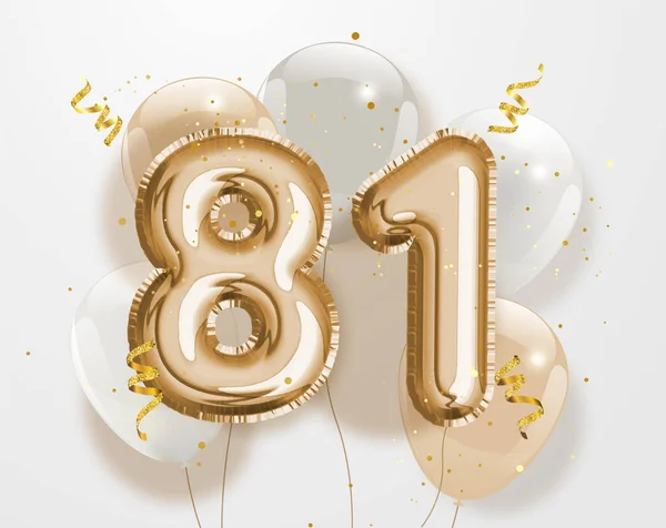 Happy 81Th Verjaardag Gouden Folie Ballon Begroeting Achtergrond Jaar Jubileum — Stockvector