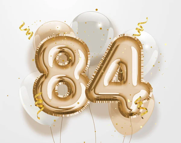 Buon 84Esimo Compleanno Oro Lamina Palloncino Saluto Sfondo Anni Anniversario — Vettoriale Stock