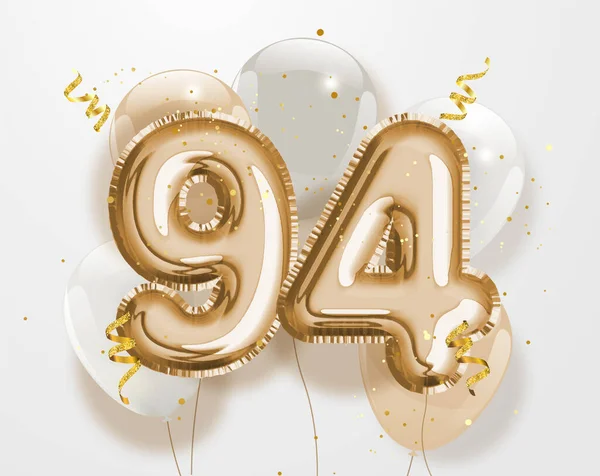 Ευτυχισμένα 94Ο Γενέθλια Χρυσό Φύλλο Μπαλόνι Χαιρετισμό Φόντο Χρόνια Επέτειο — Διανυσματικό Αρχείο