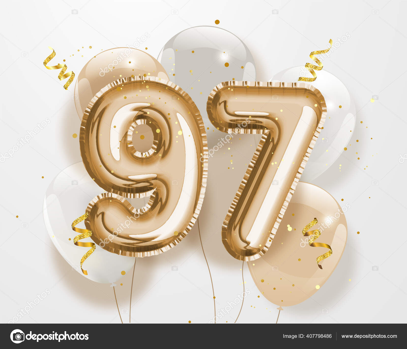 Happy 97Th Birthday Gold Foil Balloon Greeting Background Years
