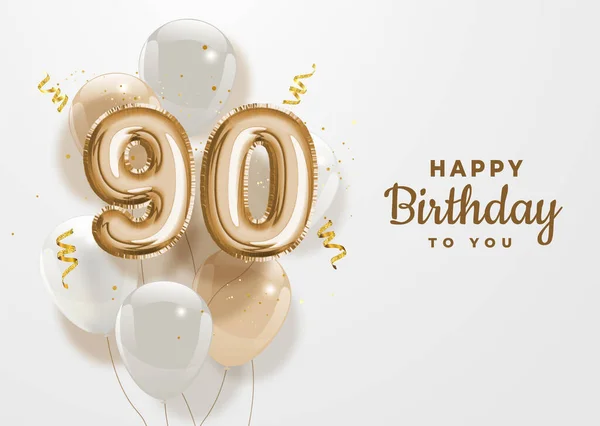 Buon 90Esimo Compleanno Oro Lamina Palloncino Saluto Sfondo Anni Anniversario — Vettoriale Stock