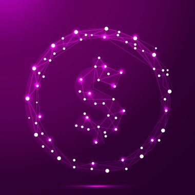 Dolar düşük poli sikke, çizgiler ve noktalar formuna, resimde bağlı