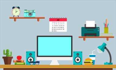 Düz çalışma alanı Web afiş. Düz tasarım çizim çalışma alanı, iş, yönetim, strateji, dijital pazarlama, finans, sosyal ağ, eğitim için kavramlar.