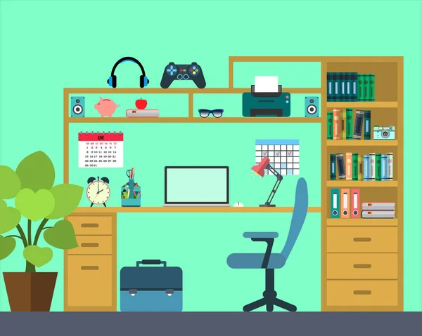 Workplace of the schoo kid - flat style.  illustration. — Stock Photo, Image