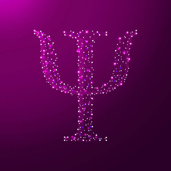 Noktalar, çizgiler ve şekiller gezegenler, yıldızlar ve evrenin şeklinde oluşan düşük poli Psi sembolü